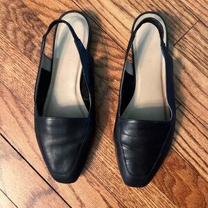 Enzo Angiolini Flat Black Slingback Leather Shoes, Women’s Size 8.5